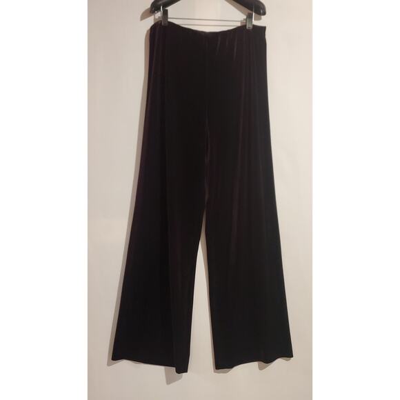 Alex Evenings Pants - Vtg Alex Evenings Womens Velvet Wide Leg Pull On Pants Size XL Dark Wine Purple